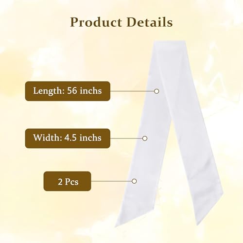 White Satin Wedding Sash Set - 2 Pieces Monogram Party Christmas Halloween Decor