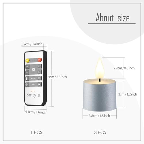 smtyle Tea Lights Candles Battery Operated with Remote - Silver Set of 3