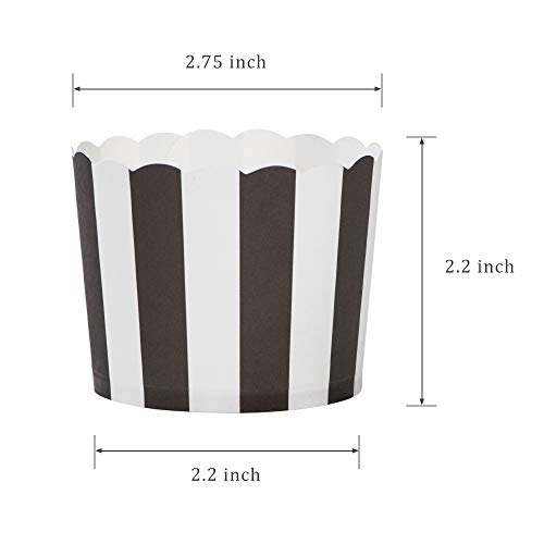 Nonstick Paper Baking Cups for Cupcakes, Muffins & Snacks - Set of 50, Black Stripe