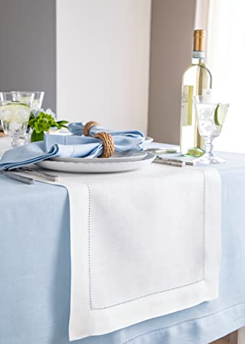 White Linen Table Runner 14x132 Inches with Classic Hemstitch - Solino Home