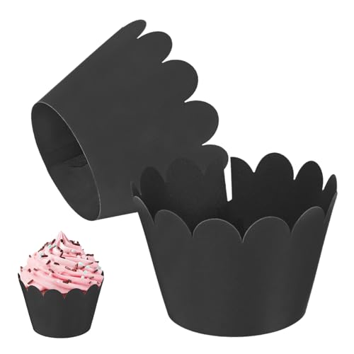 Black Wave Cupcake Wrappers 100-Pack - Elegant Cake Decoration for Weddings and Parties