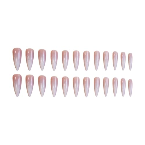 Long Stiletto Press-On Nails Set - White Gradient Acrylic False Nails with Design, 24 pcs, Variation 72FN0001
