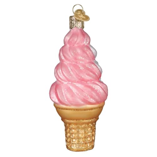 Christmas Glass Ornament - Strawberry Swirl Soft Serve Ice Cream Confection - Handcrafted Holiday Decor