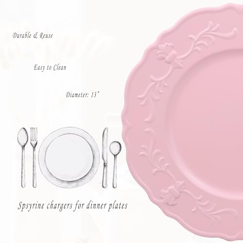 Pink Charger Plates Set - 13 Inch Dinnerware for Weddings & Parties - Variation Pink HB