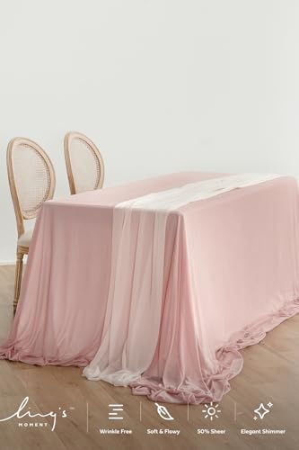 9ft x 10ft Dusty Rose Sheer Chiffon Table Cloth & Runner Set - Blush