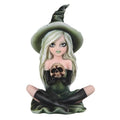 Green Witch Girl Figurine with Skull Statue - Fantasy Home Decor 6.5"