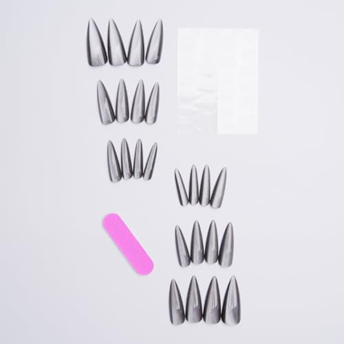 Long Stiletto Black Cat Eye Press On Nails with Glitter Design - Style-20, 24 Pcs