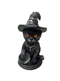 Gothic Black Cat Figurine Witch Cat with Glass Ball - Handcrafted Resin Decor