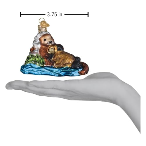 Otter with Pup Glass Blown Christmas Ornament - Coastal Holiday Decoration