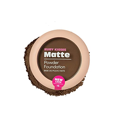 Ruby Kisses Matte Powder Foundation Ebony 0.35oz Full Coverage with Sponge & Mirror - 8 Shades