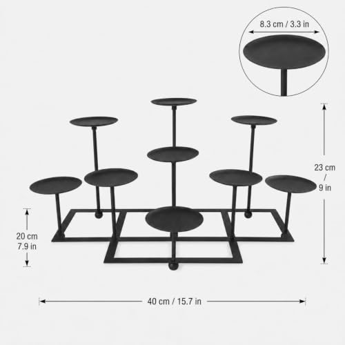 9 Pcs Pillar Fireplace Candle Holders Set - Multi-Level Iron Mantle Decor