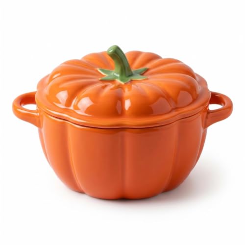 Ceramic Pumpkin Bowl with Lid - Orange, 1.26lb Halloween Decoration & Soup Bowl