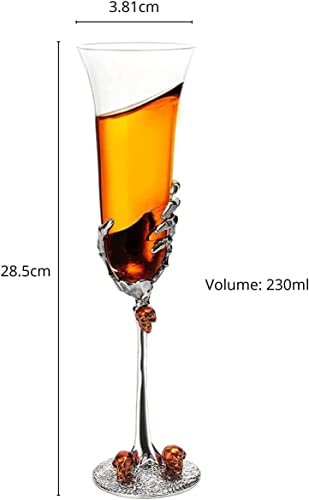 Double Set Skeleton Champagne Glasses - 2 Gothic 7oz Spooky Skeleton Wine Flutes for Halloween