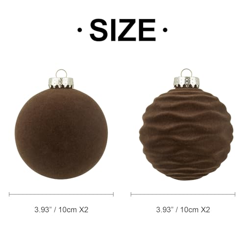 CristBest Large Velvet Christmas Ornaments - Brown 4-Inch Set of 4