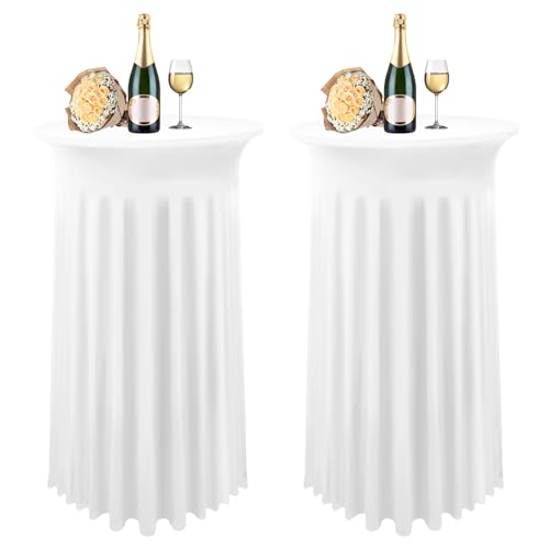 Pure White 2 Pack Spandex Round Tablecloth with Skirt - 32x43 Inch