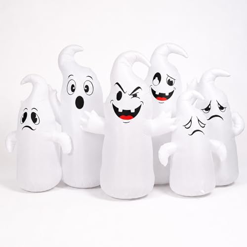 8FT Halloween Inflatable Ghost Yard Decoration with LED Lights - Waterproof & Stable Setup