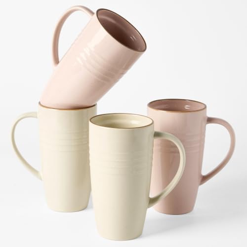 Jupiter Large Coffee Mug Set of 4 - Pink & White 20oz Ceramic Drinkware