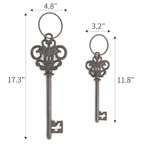 Rustic Brown Cast Iron Skeleton Keys Set - Large Vintage Old-Fashioned Keys - 2 Pieces