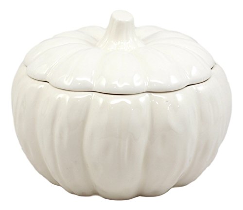 Ceramic Pumpkin Bowl with Lid - 6 Inch Harvest Pumpkin Serveware - White