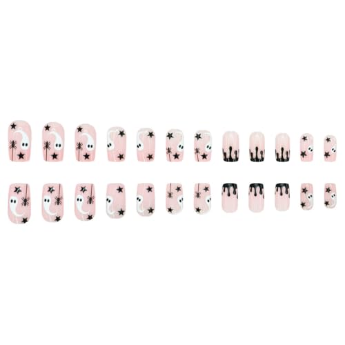 Halloween Press On Nails - Medium Square Ghost Spider Star Style-45