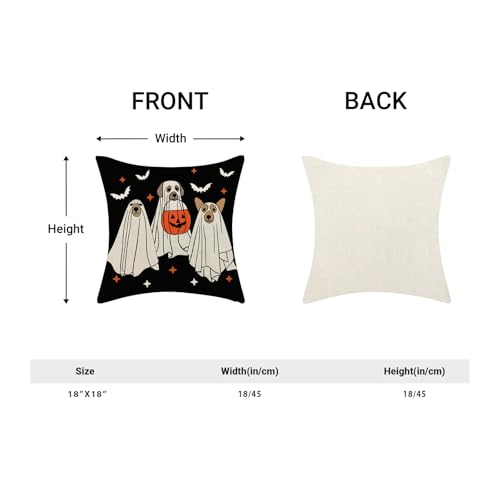 Halloween Pillow Covers 18x18 Pack of 2 - Black Beige Dog & Bat Decor