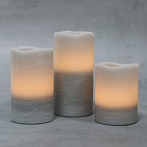 Gray Flameless LED Candles with Timer Set of 3 - Warm White Real Wax Finish