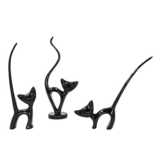 Set of 3 Small Resin Cat Figurines for Home Decor Shelf Accent - Black