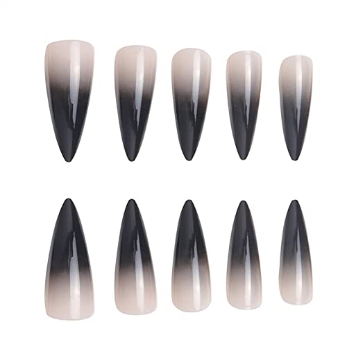 FND0001D Extra Long Stiletto Press On Nails with Black Gradient Design - 24pcs