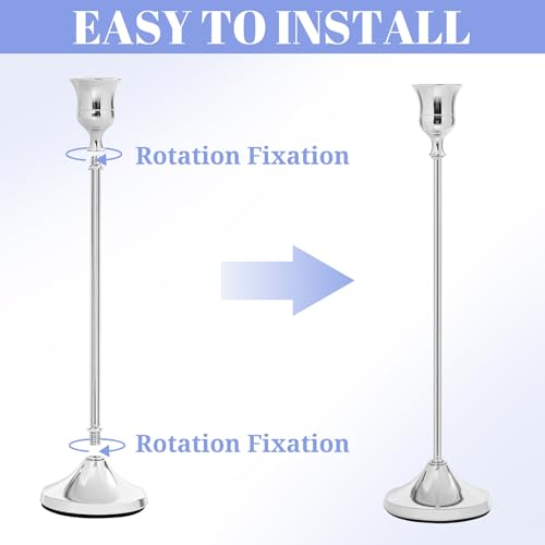 Silver Candlestick Holders Set of 15 - Metal Taper Candle Holders with Different Heights