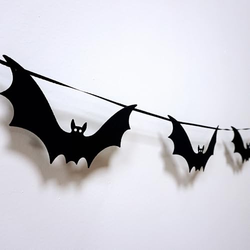 Halloween Bat Garland Felt Banner - Haunted House Decor, Reusable Black Bat Streamer
