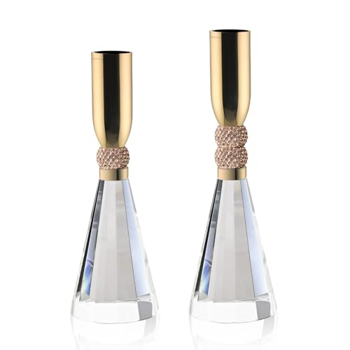 Heavy Base Crystal Candle Holders Set of 2 - Gold, Romantic Table Decor