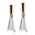 Heavy Base Crystal Candle Holders Set of 2 - Gold, Romantic Table Decor