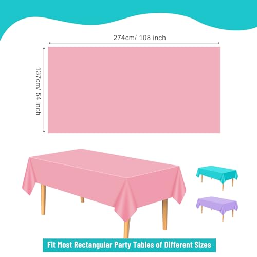 Sweet Color 15 Pcs Plastic Tablecloths - Pink, Purple & Blue 54x108 Inch Rectangular Picnic & Party Table Covers