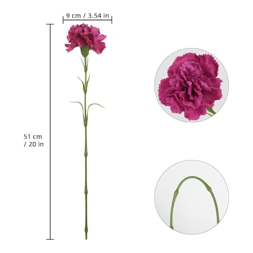 Artificial Carnations Flowers Set - Real Touch Long Stems 20'' Rose Red - Wedding & Home Decor
