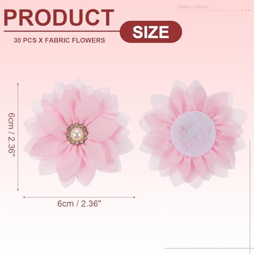 Fabric Flowers with Rhinestone Pearls - Light Pink, 30 Pcs for DIY Crafts & Wedding Decor