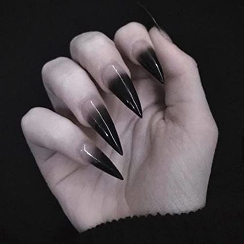 FND0001D Extra Long Stiletto Press On Nails with Black Gradient Design - 24pcs