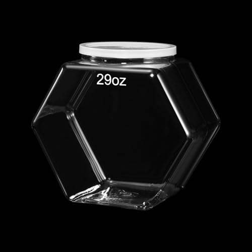 29 Oz Clear Hexagonal Plastic Candy Jar with Lid - Food Storage Container