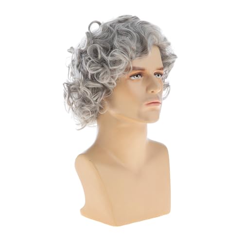 Mens Short Curly Grey Cosplay Wig for Halloween & Party
