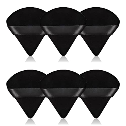 Black 6-Piece Triangle Powder Puffs - Velour Makeup Sponges for Loose & Compact Powder