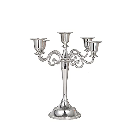 Silver Candle Candelabra for Pillar and Taper Candles 10.6 Inch Tall - Elegant 5-Light Decor