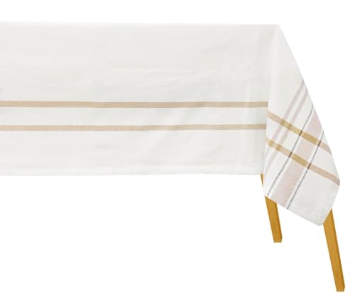 Beige Cotton Striped Tablecloth 63x126 Inch Farmhouse Rectangular Cover with Variation