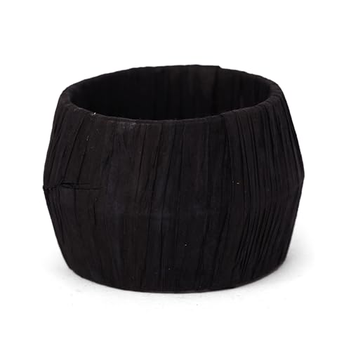 Handmade Raffia Napkin Rings Set of 6 Black - Rustic Table Decor, Gift