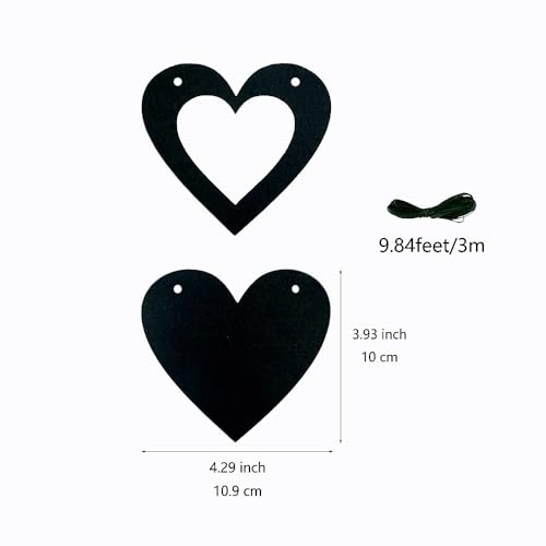 Black Felt Heart Garland Banner for Gothic Party & Wedding Decor - 2 Pack