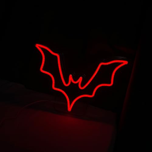 Dimmable Bat Neon Sign for Halloween Wall Decor - Spooky Vampire Lighting, 15x10 Inch