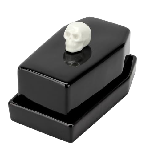 Gothic Skull Ceramic Butter Dish with Lid - Halloween & Horror Decor