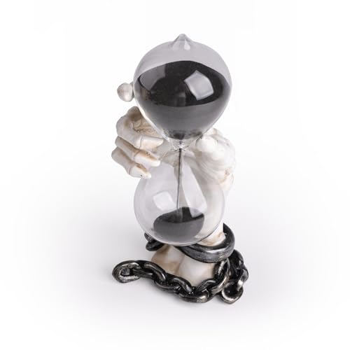 White Skeleton Hands Hourglass Figurine with Black Sand Halloween Decor