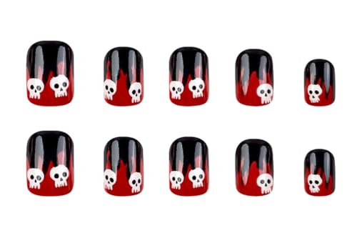 Halloween Press-On Nails Short Square Fake Nails with Skull Design - Style-37