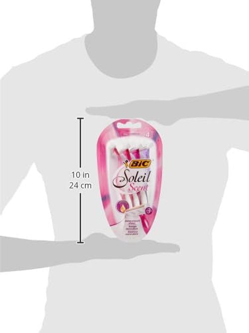 BIC Soleil Scent 3-Blade Lady Razor with Lubricating Strip for a Smooth shave and Easy Grip Handle, Pack of 4