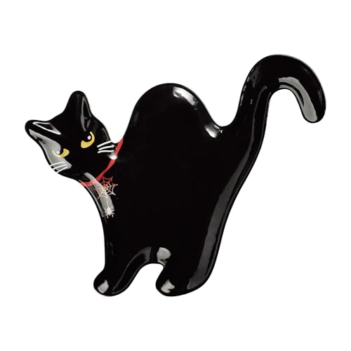UP Black Cat Shaped Melamine Serving Platter - Halloween Party Tray, 16x13 Inches