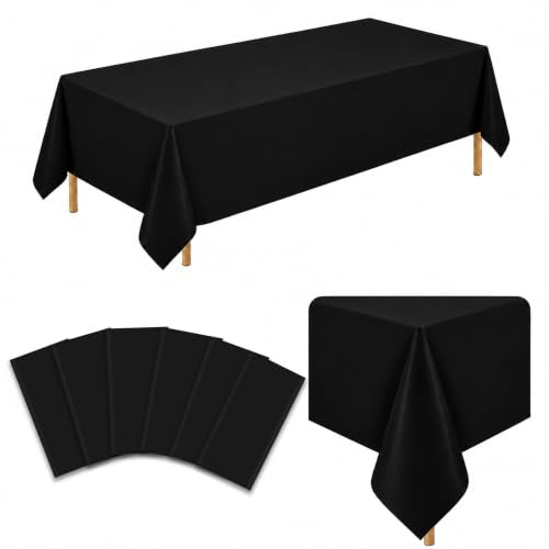 Black Plastic Tablecloths 54 x 108 Inch - 6 Pack, Disposable, Rectangular Cover - Black Variation